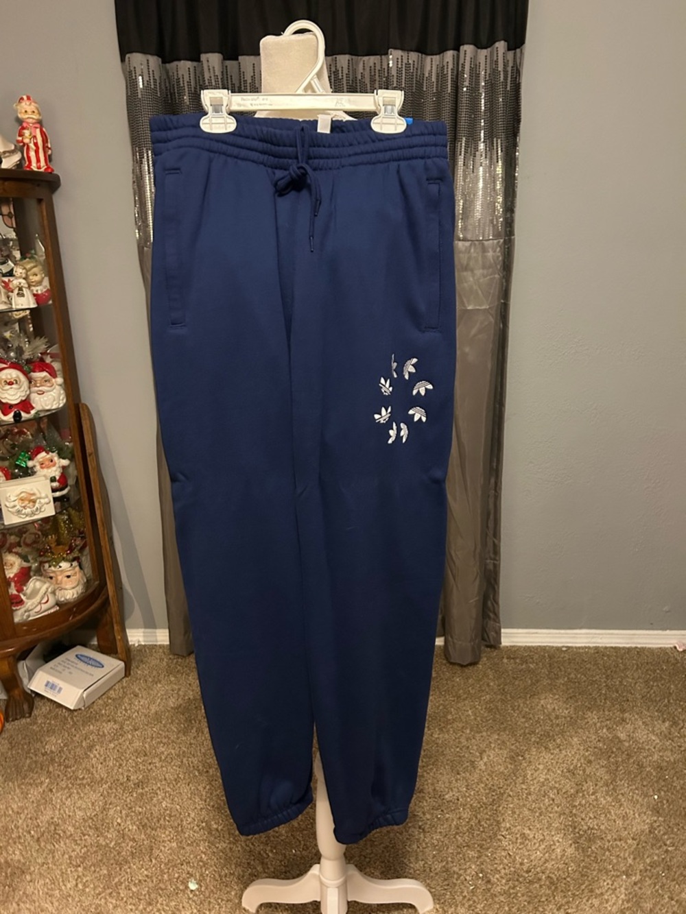 adidas Navy Blue Sweatpants with White Trefoil Detail